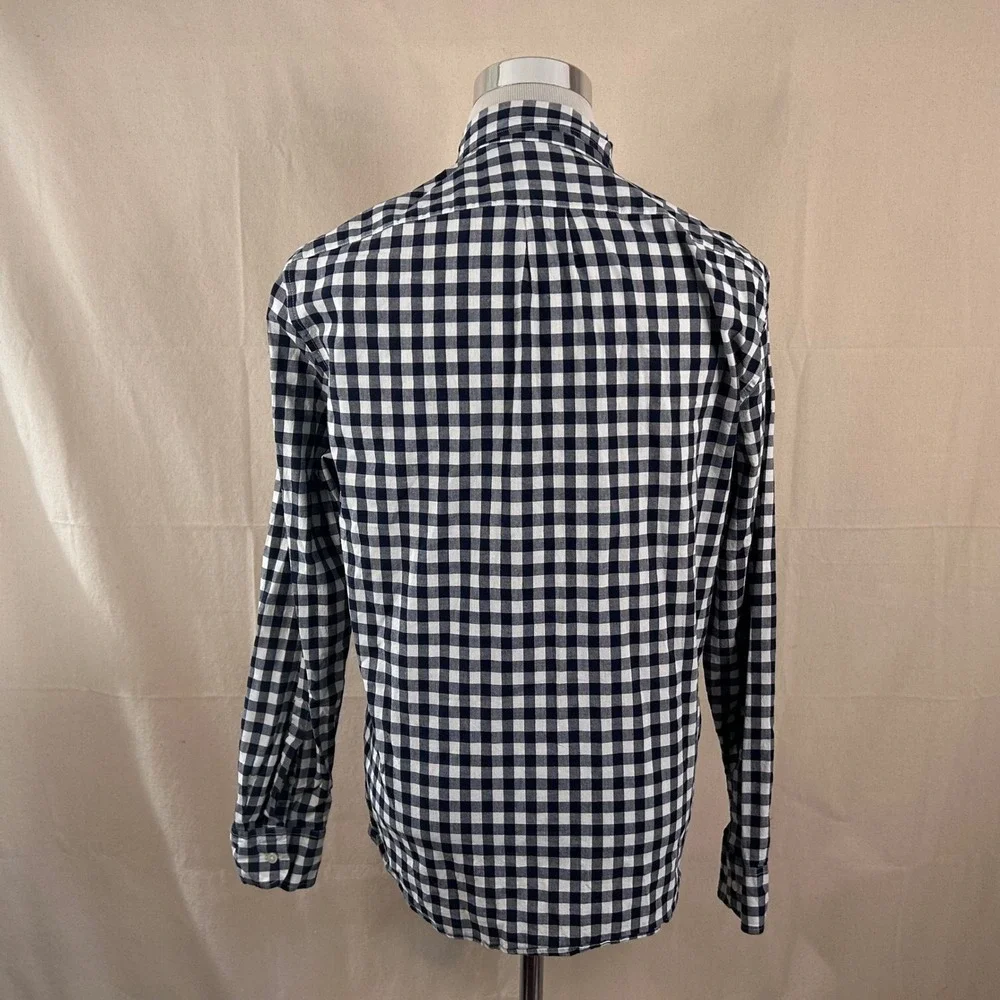 J. Crew Large Slim Secret Wash Button Down Shirt Navy Gingham Stretch Mens